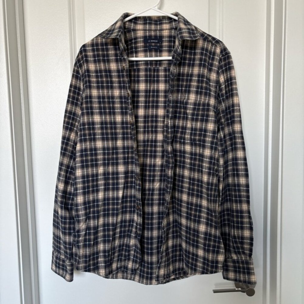 LC Waikiki Blue and Yellow Plaid Button-Up Long Sleeve Shirt Size Medium